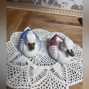 Tapestry porcelain ducks - Blue and Pink Accents